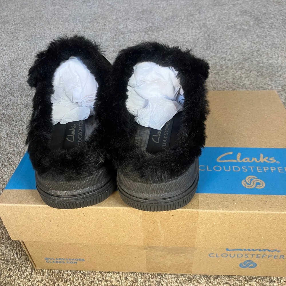 Clarks Cloudsteppers Breeze Myth Black Faux Fur Mules Womens 6 M 261841864035 - Picture 5 of 12